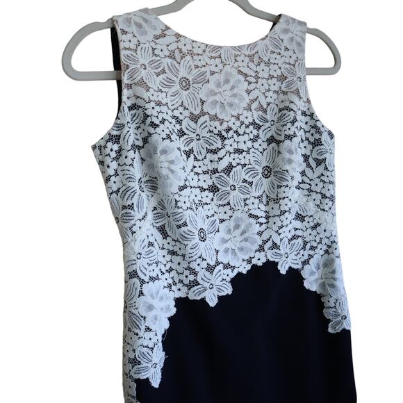 Lauren Ralph Lauren Womens Lace Bodice‎ Dress Petite Size 4P Navy Blue Sheath - Picture 3 of 8